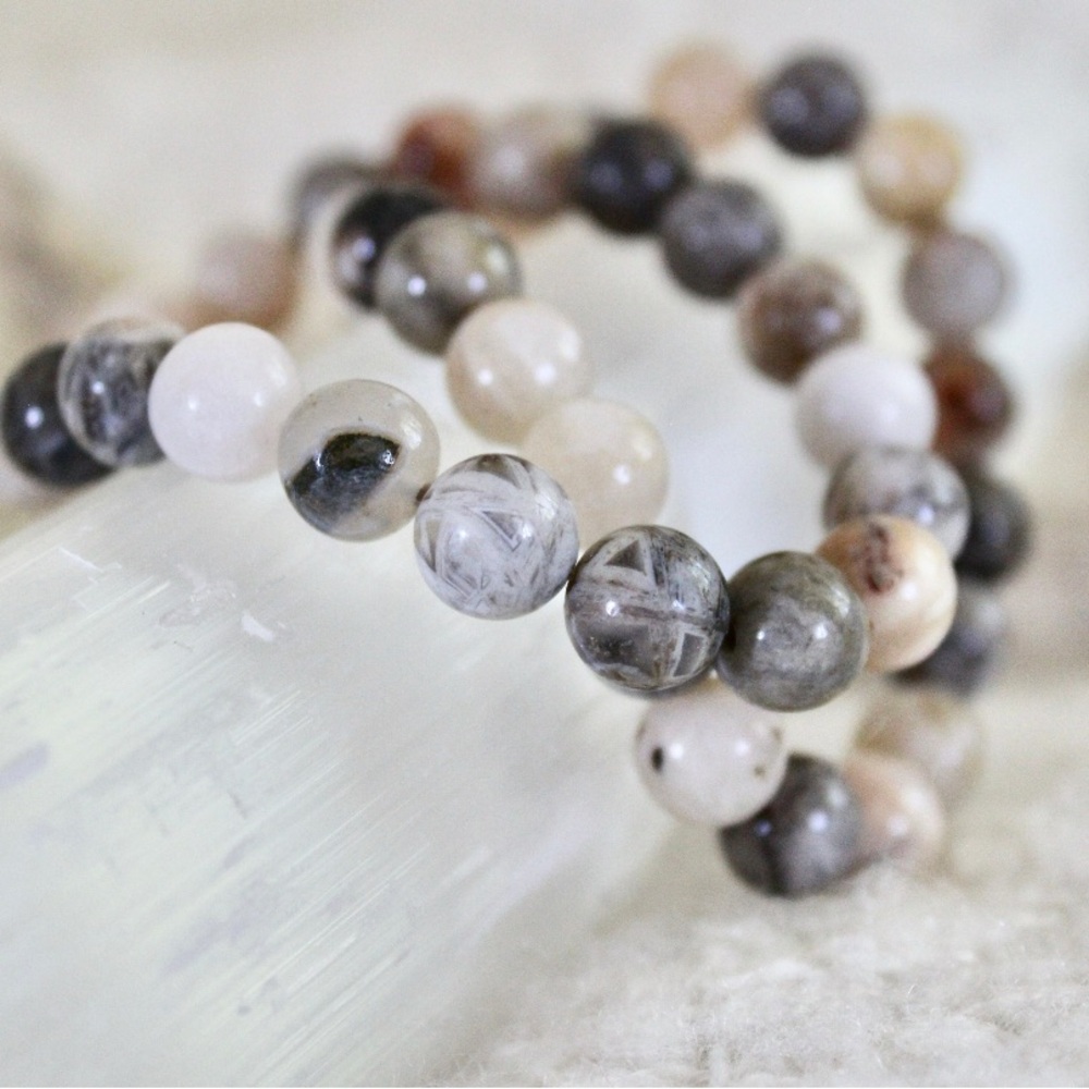Bamboo Agate Gemstone Chakra Balancing Stretchy Energy Bracelet